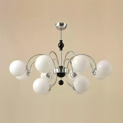 Margaux Chandelier, Opalglasschirme mit Holz- und Metallrahmen