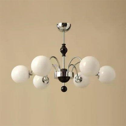 Margaux Chandelier, Opalglasschirme mit Holz- und Metallrahmen