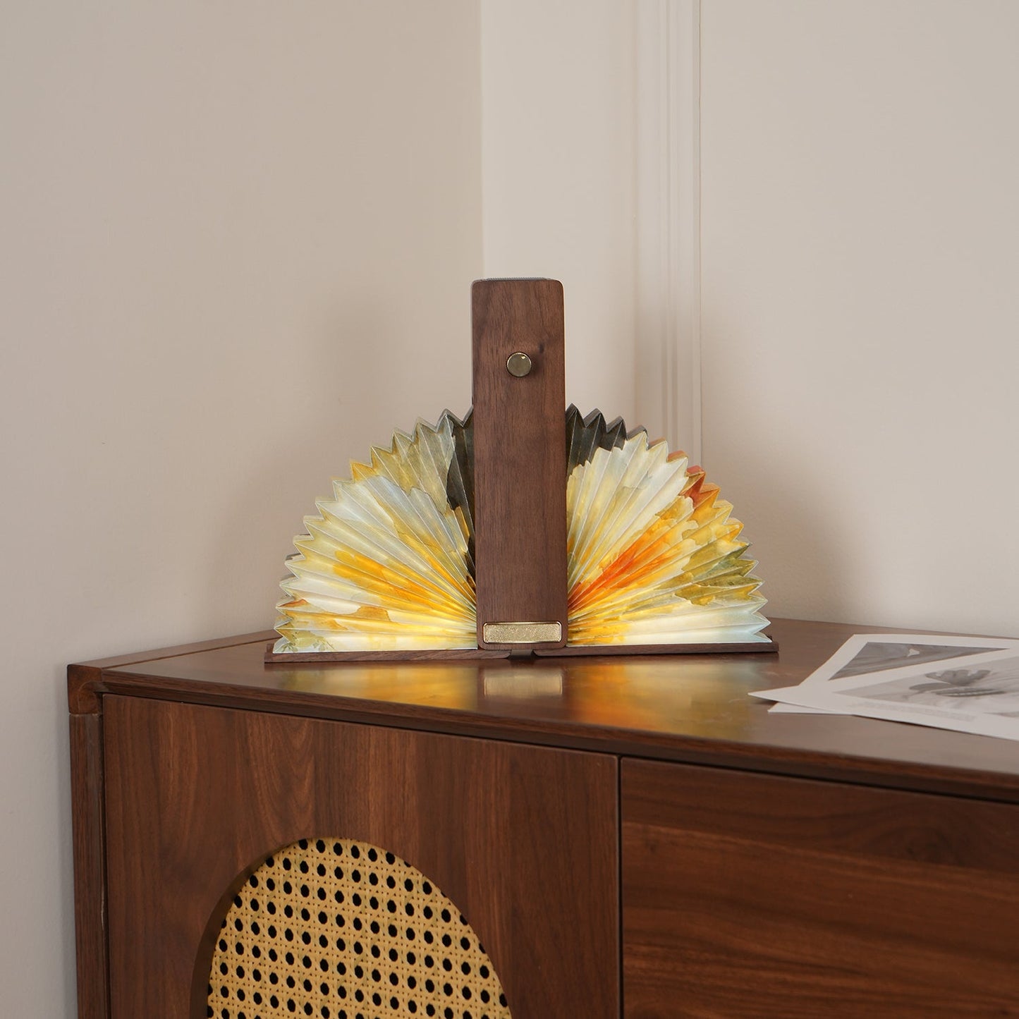 Sophie Foldable Paper LED Table Lamp with Wooden Base