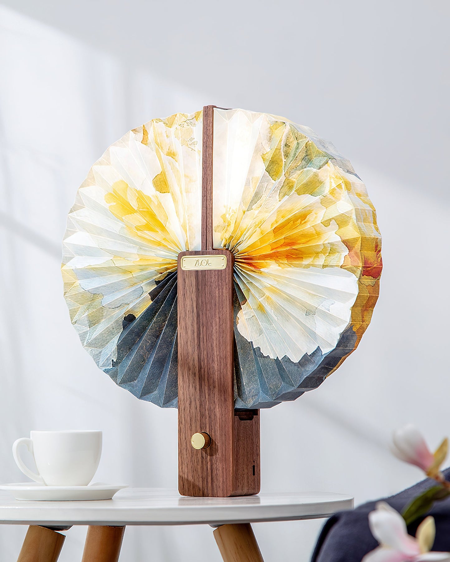 Sophie Foldable Paper LED Table Lamp with Wooden Base