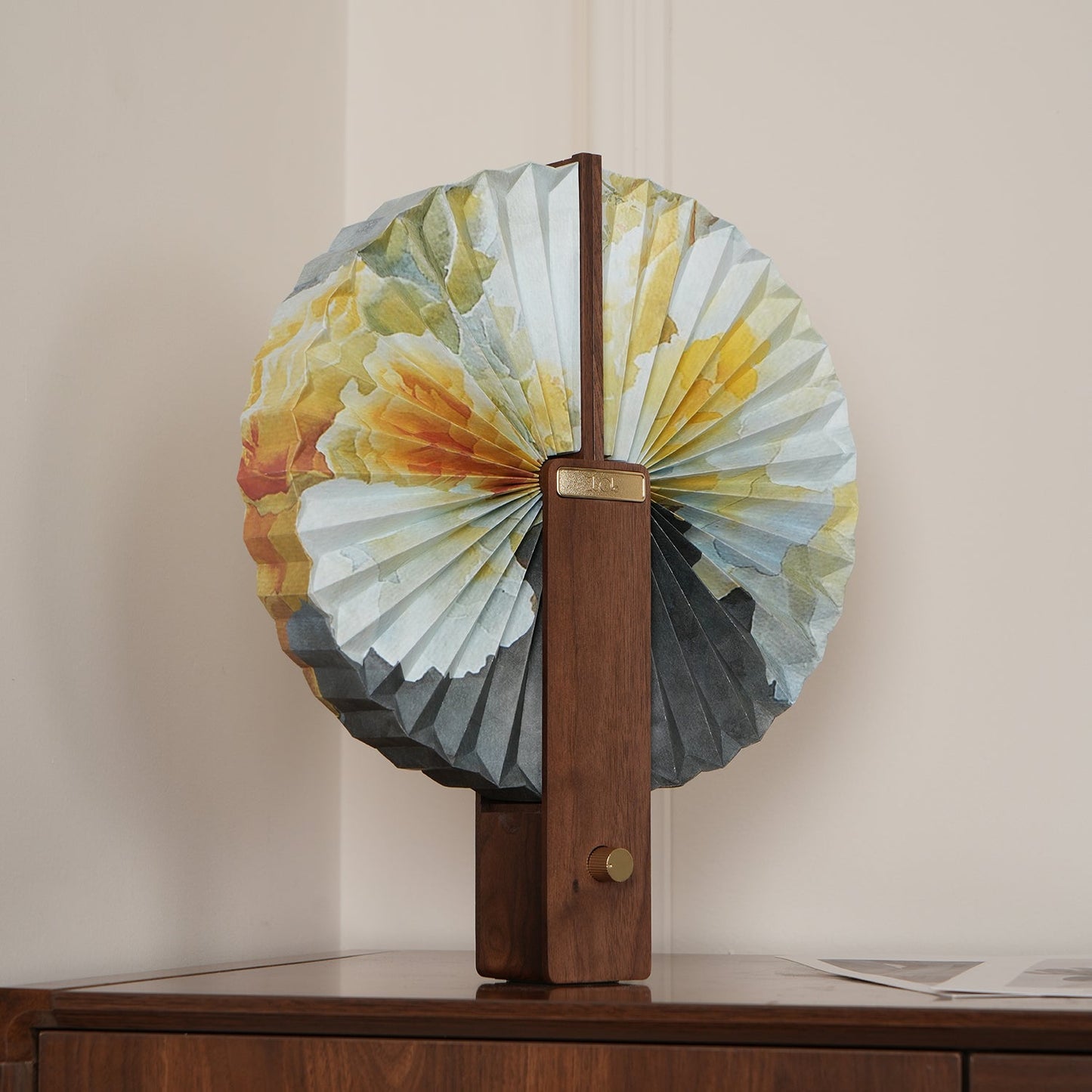 Sophie Foldable Paper LED Table Lamp with Wooden Base