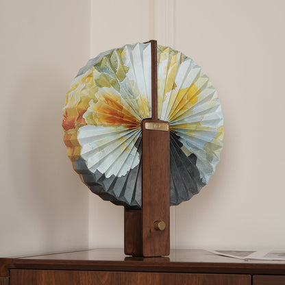 Sophie Foldable Paper LED Table Lamp with Wooden Base