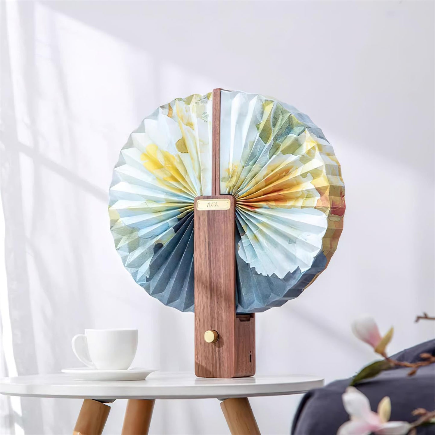 Sophie Foldable Paper LED Table Lamp with Wooden Base