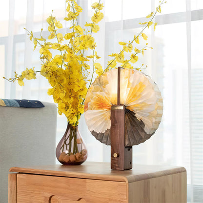 Sophie Foldable Paper LED Table Lamp with Wooden Base