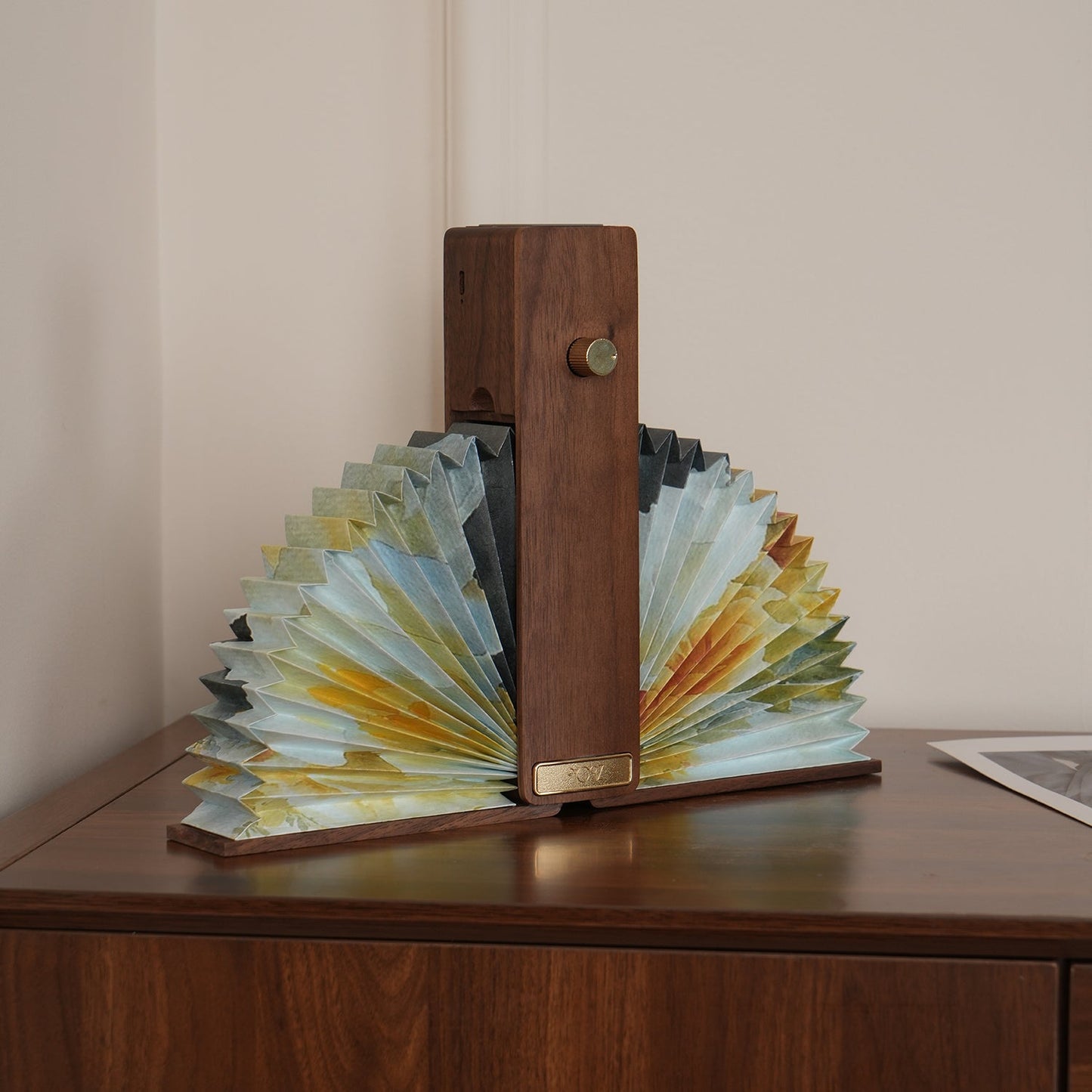 Sophie Foldable Paper LED Table Lamp with Wooden Base