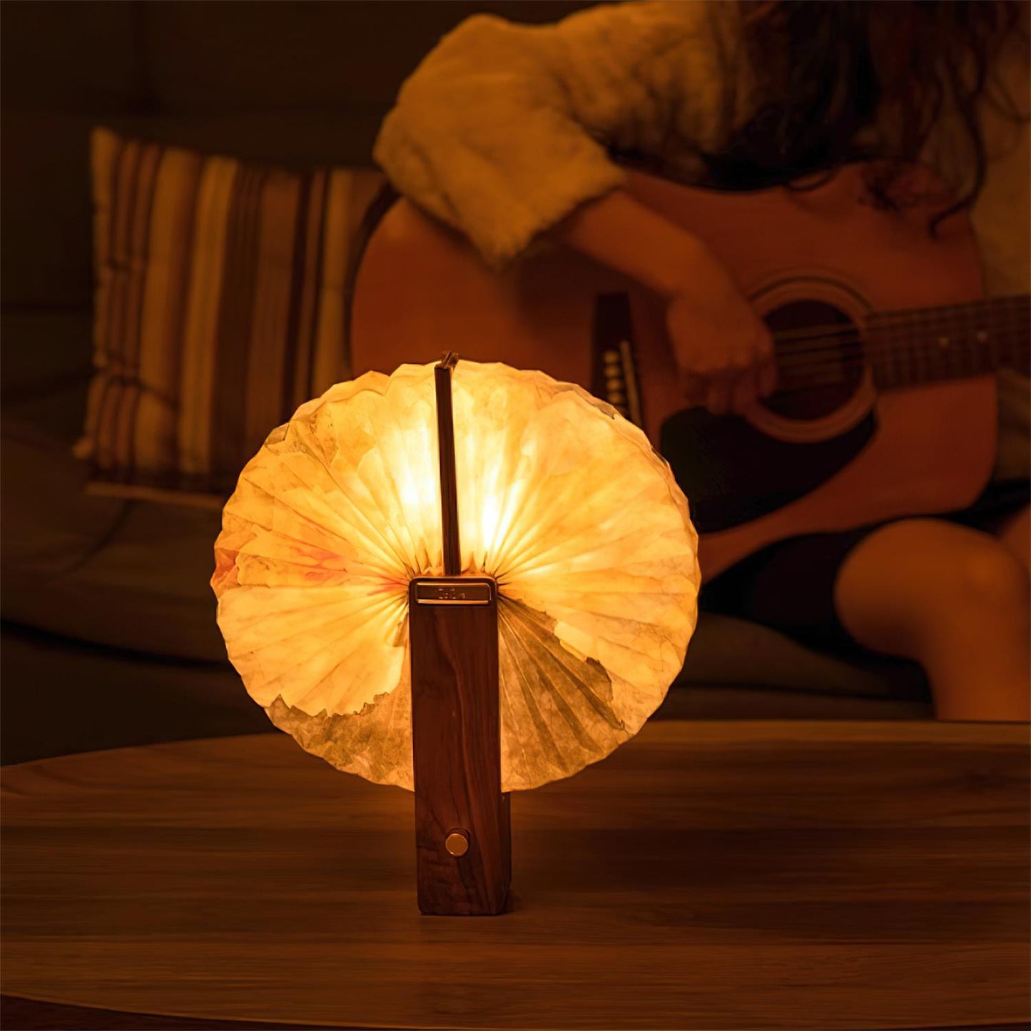 Sophie Foldable Paper LED Table Lamp with Wooden Base
