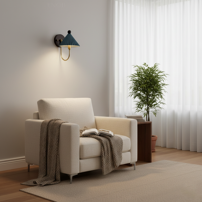 Elodie Ceramics Wall Lamp with Pleated Shade and Wood Accent