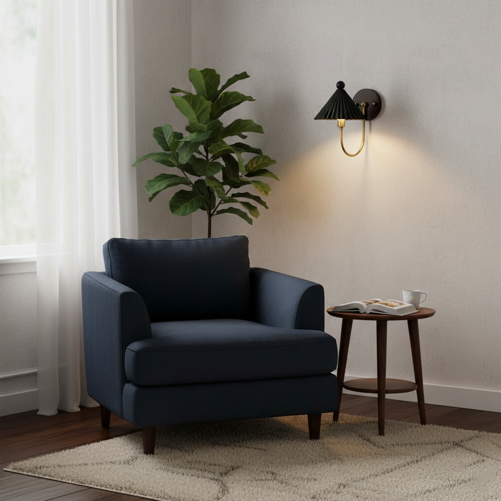 Elodie Ceramics Wall Lamp with Pleated Shade and Wood Accent