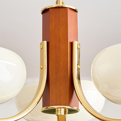 Juliette Klassischer Kronleuchter, Glasschirme mit Eichen- und Metallrahmen