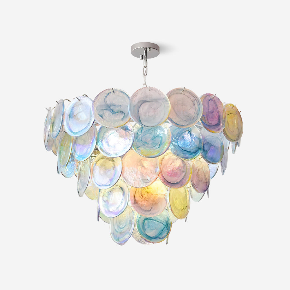 Margaux Glass Chandelier, Hand-Blown Discs with Cascading Metal Frame