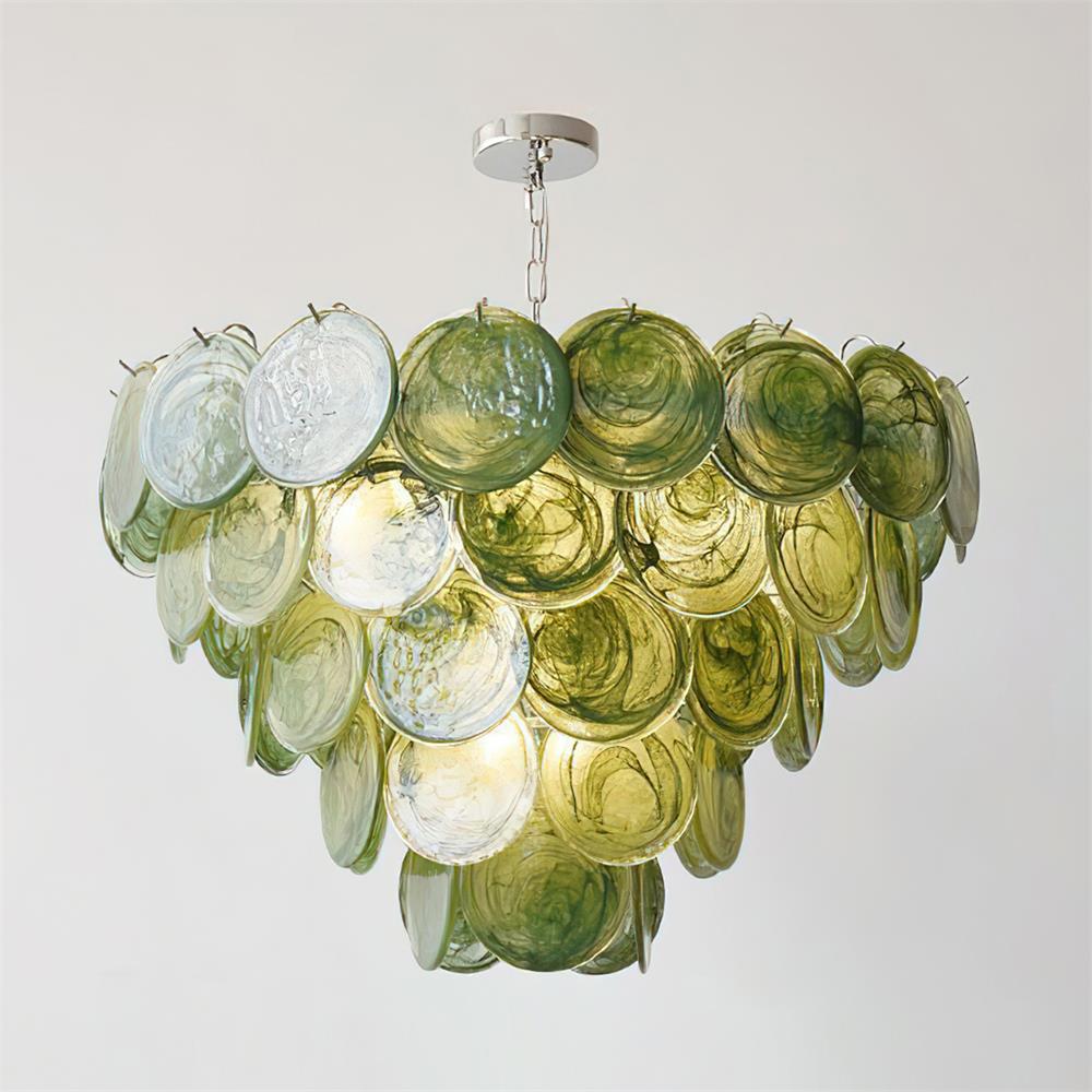 Margaux Glass Chandelier, Hand-Blown Discs with Cascading Metal Frame