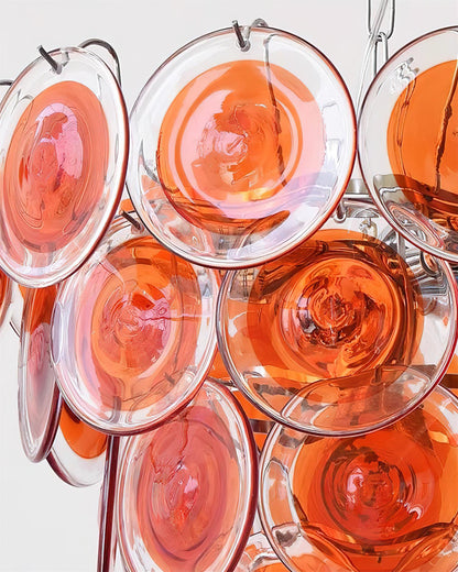 Margaux Glass Chandelier, Hand-Blown Discs with Cascading Metal Frame