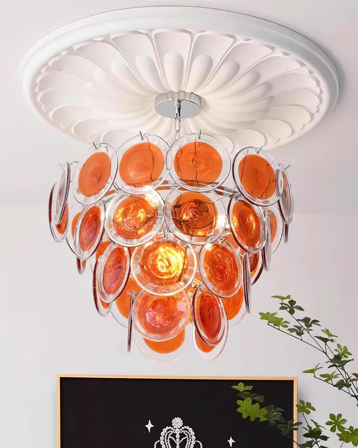 Margaux Glass Chandelier, Hand-Blown Discs with Cascading Metal Frame