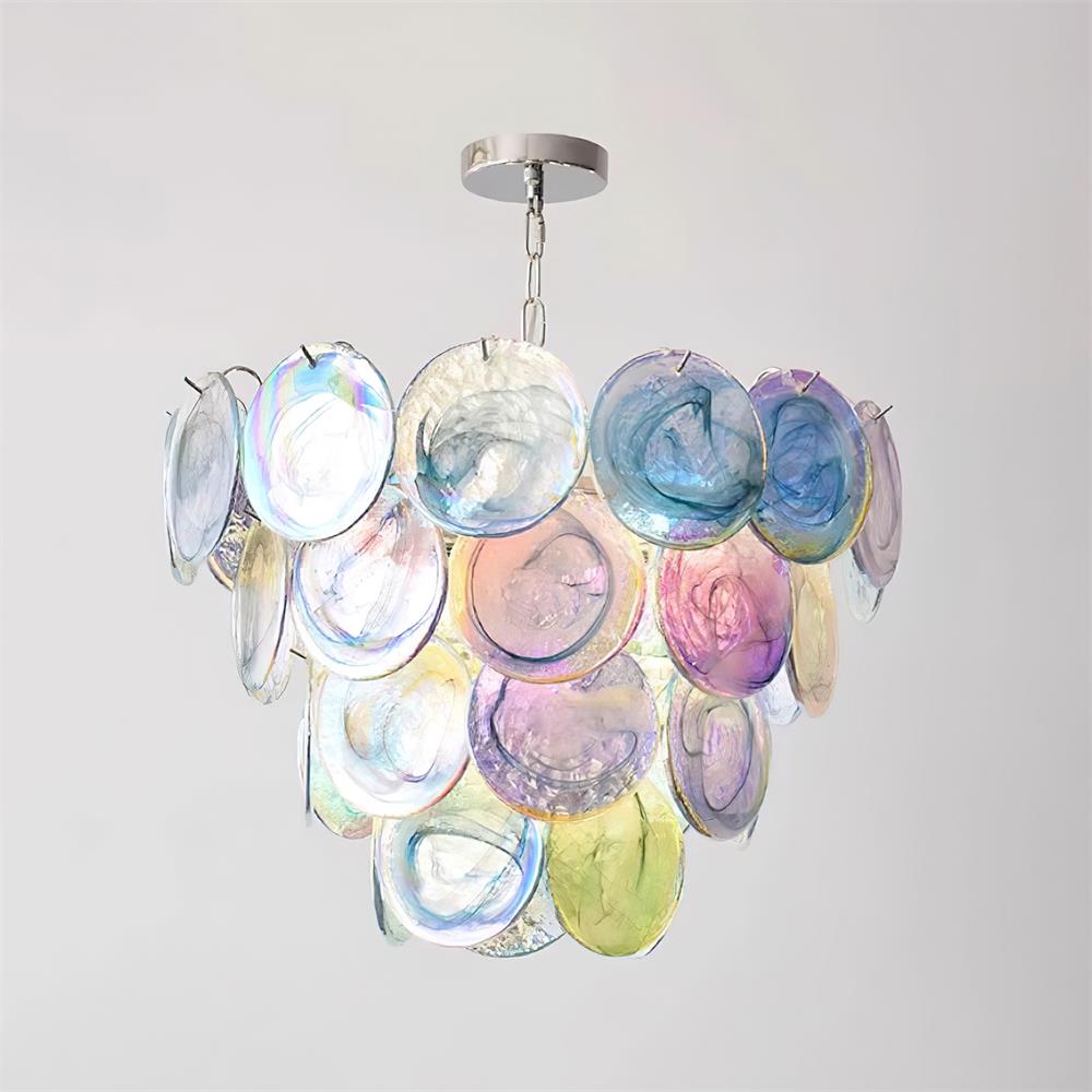 Margaux Glass Chandelier, Hand-Blown Discs with Cascading Metal Frame