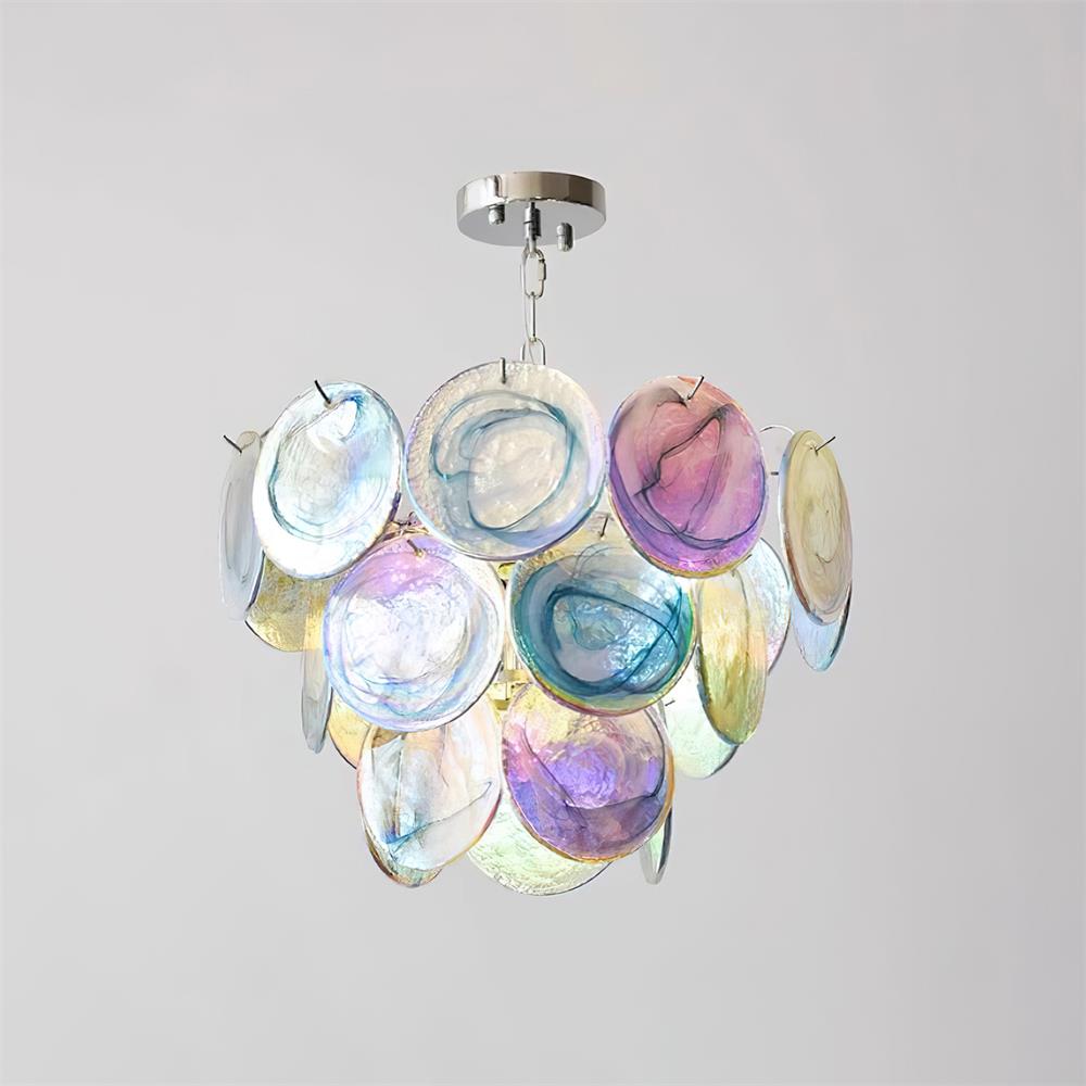 Margaux Glass Chandelier, Hand-Blown Discs with Cascading Metal Frame