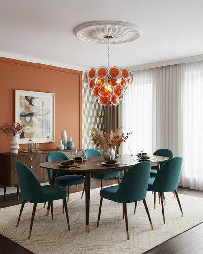 Margaux Glass Chandelier, Hand-Blown Discs with Cascading Metal Frame