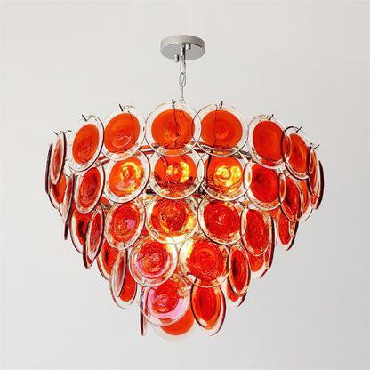 Margaux Glass Chandelier, Hand-Blown Discs with Cascading Metal Frame