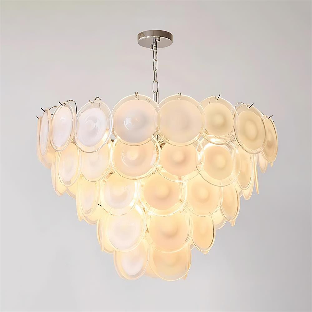 Margaux Glass Chandelier, Hand-Blown Discs with Cascading Metal Frame