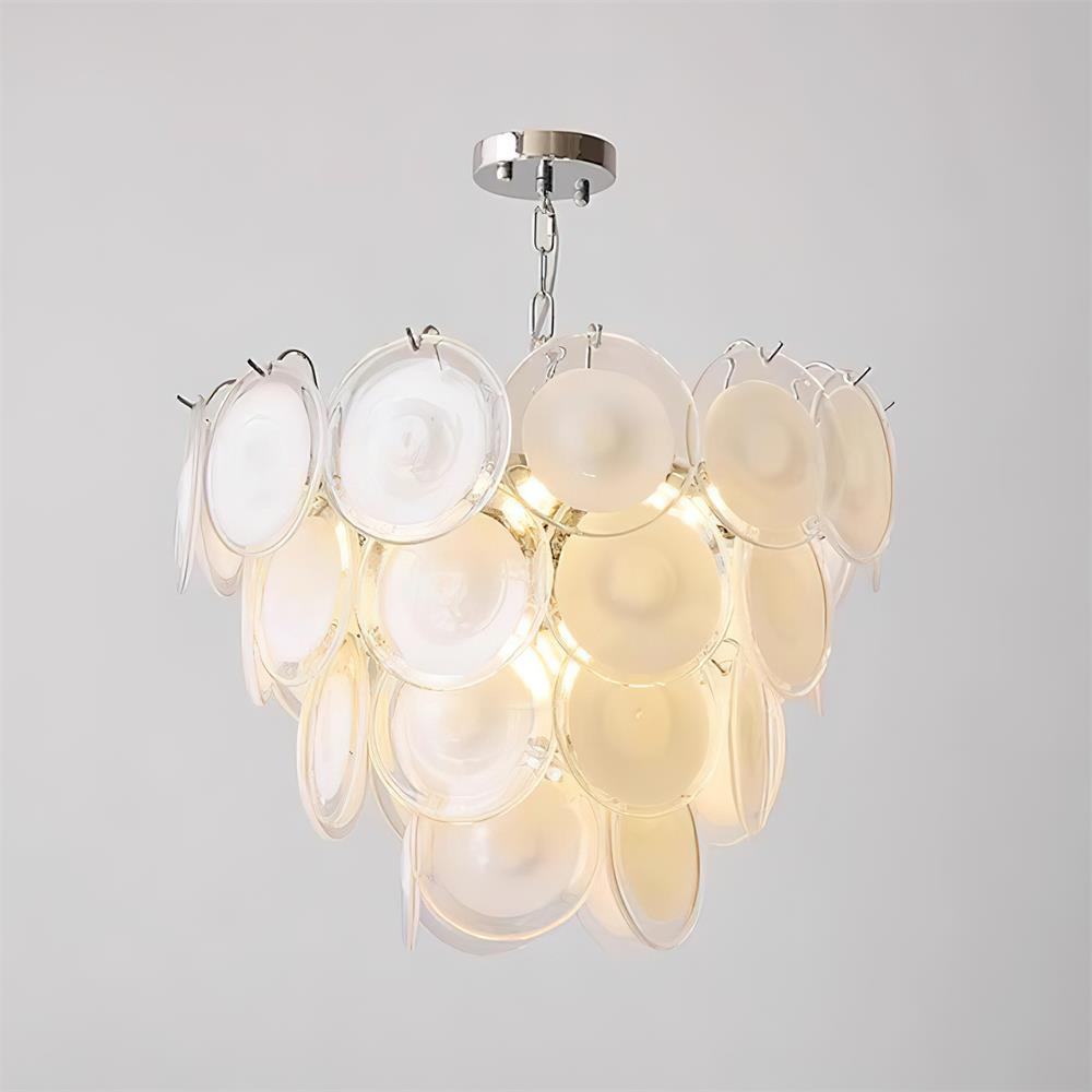 Margaux Glass Chandelier, Hand-Blown Discs with Cascading Metal Frame