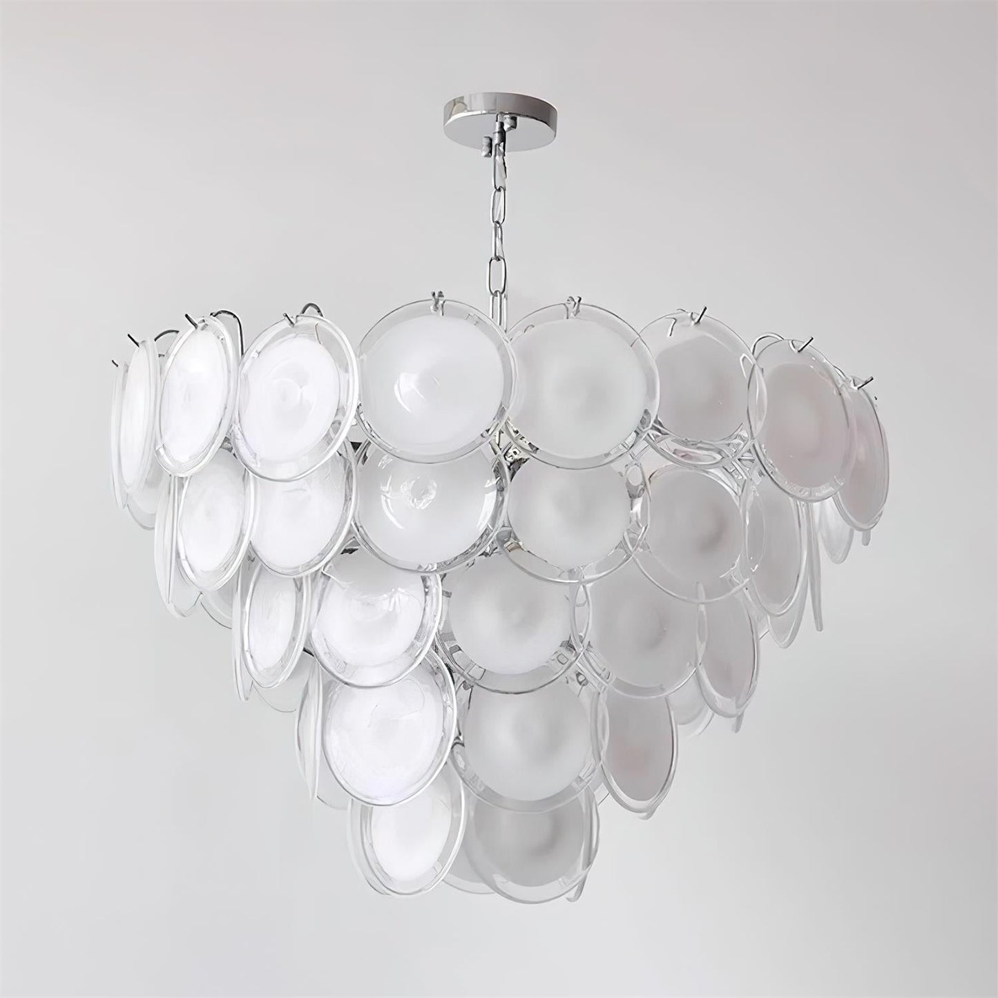 Margaux Glass Chandelier, Hand-Blown Discs with Cascading Metal Frame