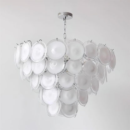 Margaux Glass Chandelier, Hand-Blown Discs with Cascading Metal Frame