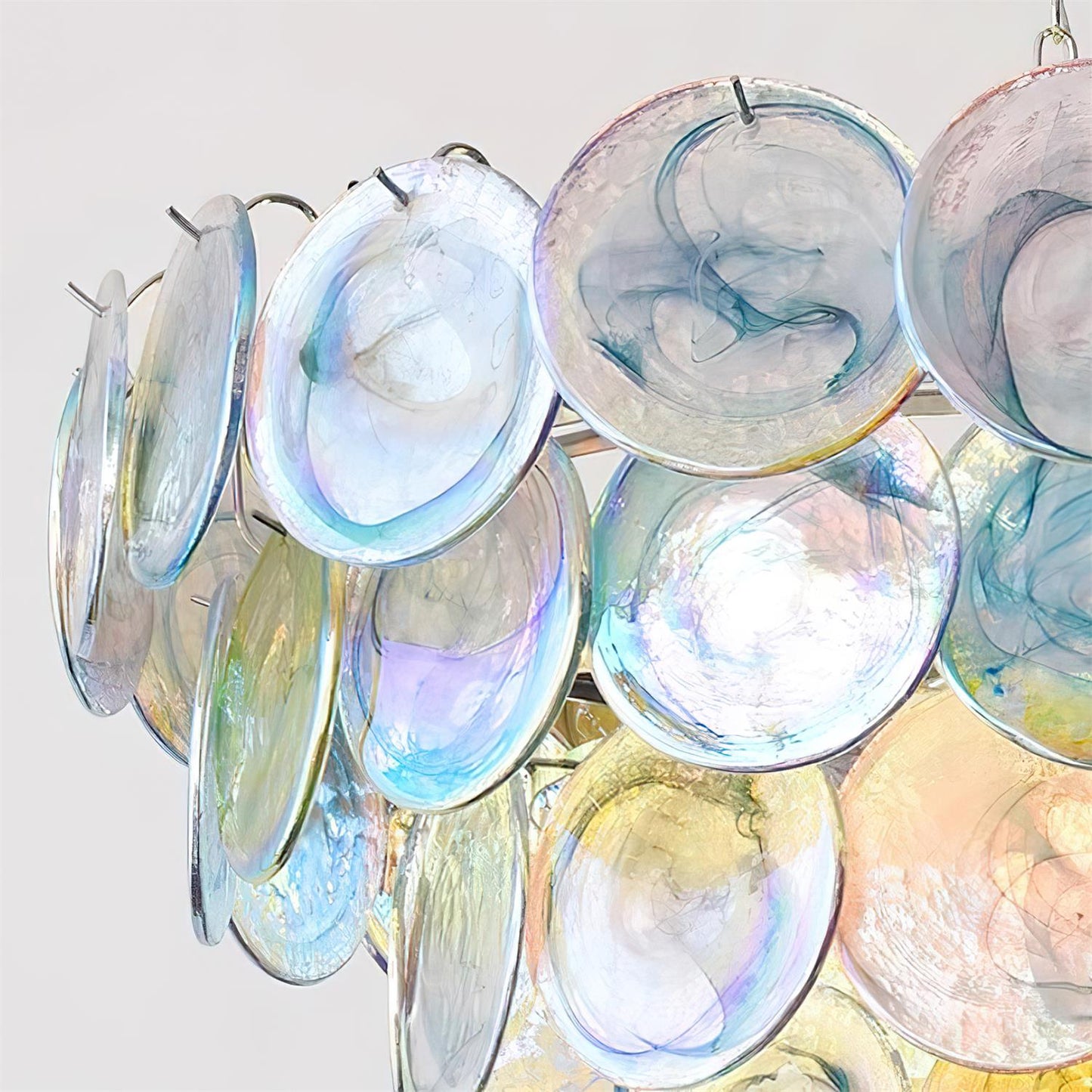 Margaux Glass Chandelier, Hand-Blown Discs with Cascading Metal Frame