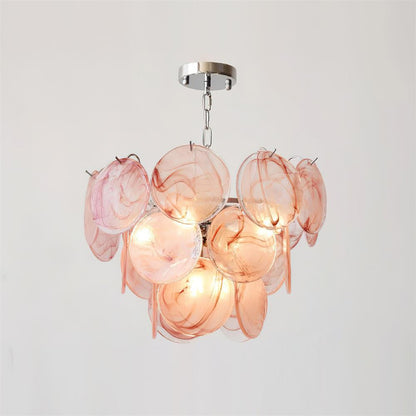 Margaux Glass Chandelier, Hand-Blown Discs with Cascading Metal Frame