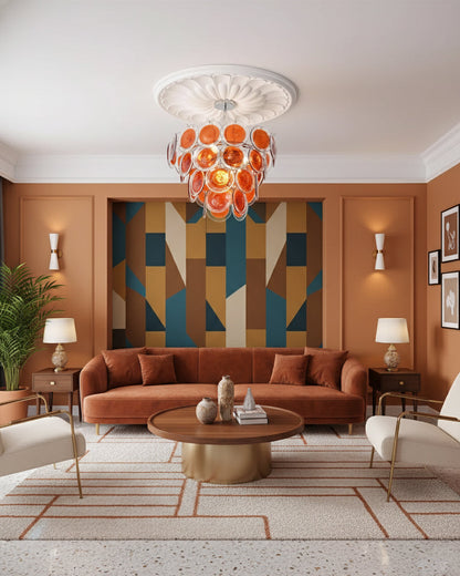 Margaux Glass Chandelier, Hand-Blown Discs with Cascading Metal Frame