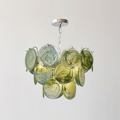 Margaux Glass Chandelier, Hand-Blown Discs with Cascading Metal Frame