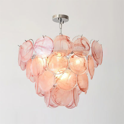 Margaux Glass Chandelier, Hand-Blown Discs with Cascading Metal Frame