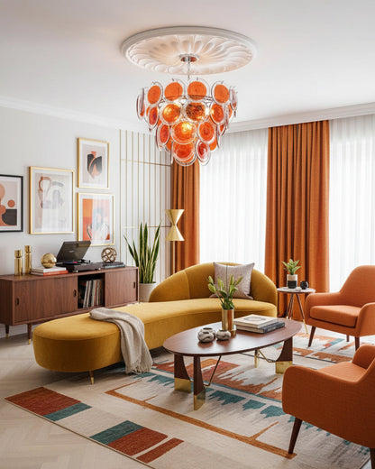 Margaux Glass Chandelier, Hand-Blown Discs with Cascading Metal Frame