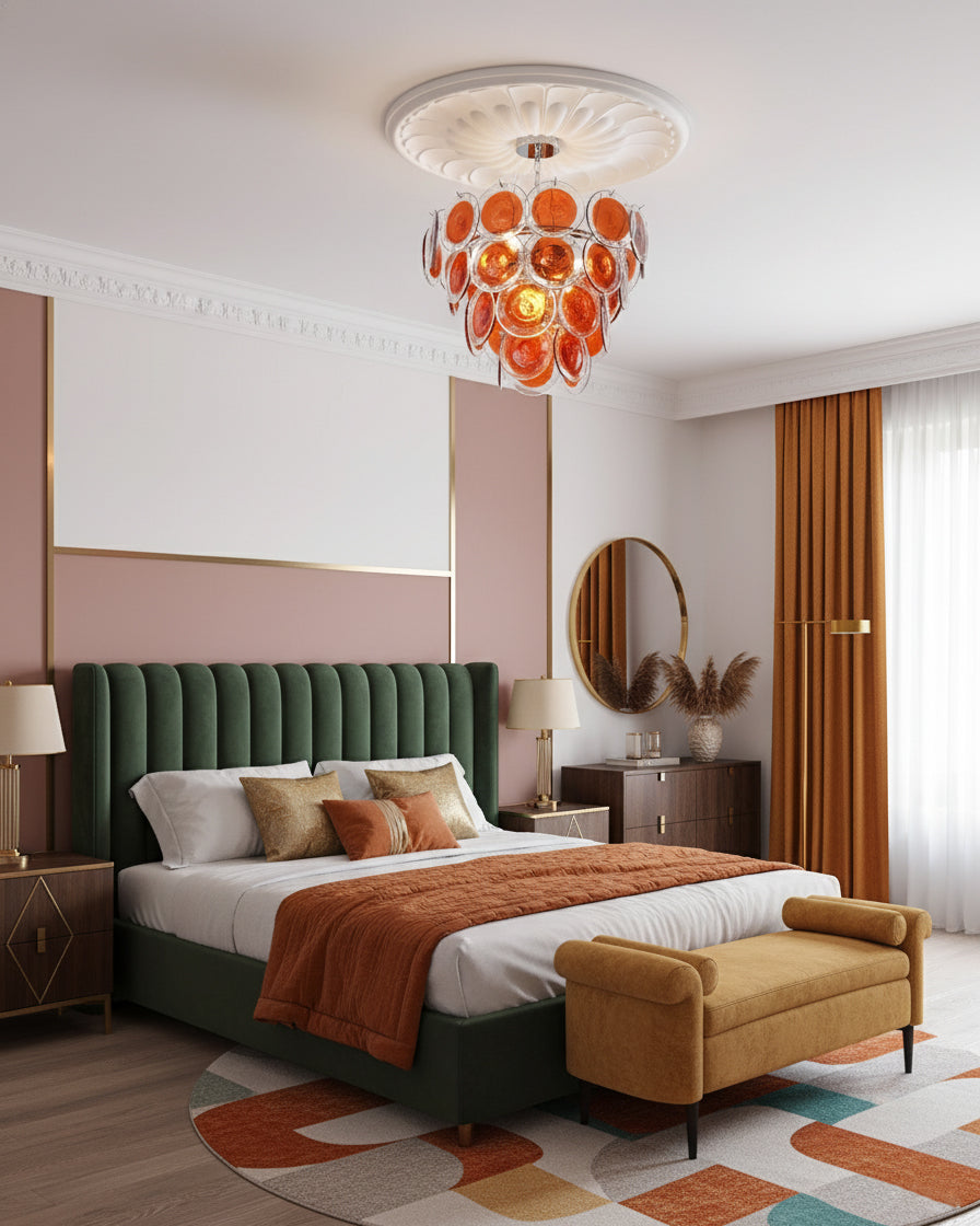 Margaux Glass Chandelier, Hand-Blown Discs with Cascading Metal Frame