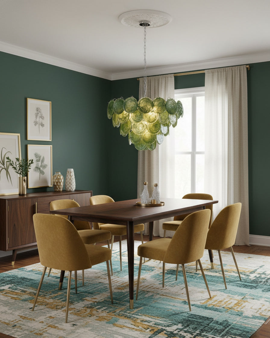 Margaux Glass Chandelier, Hand-Blown Discs with Cascading Metal Frame