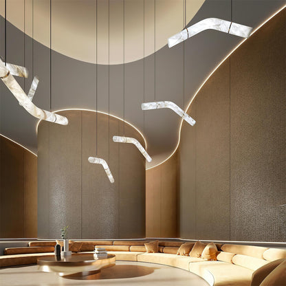 Isabelle Alabaster Chandelier, Sculptural Curved Design with Integrated LEDs
