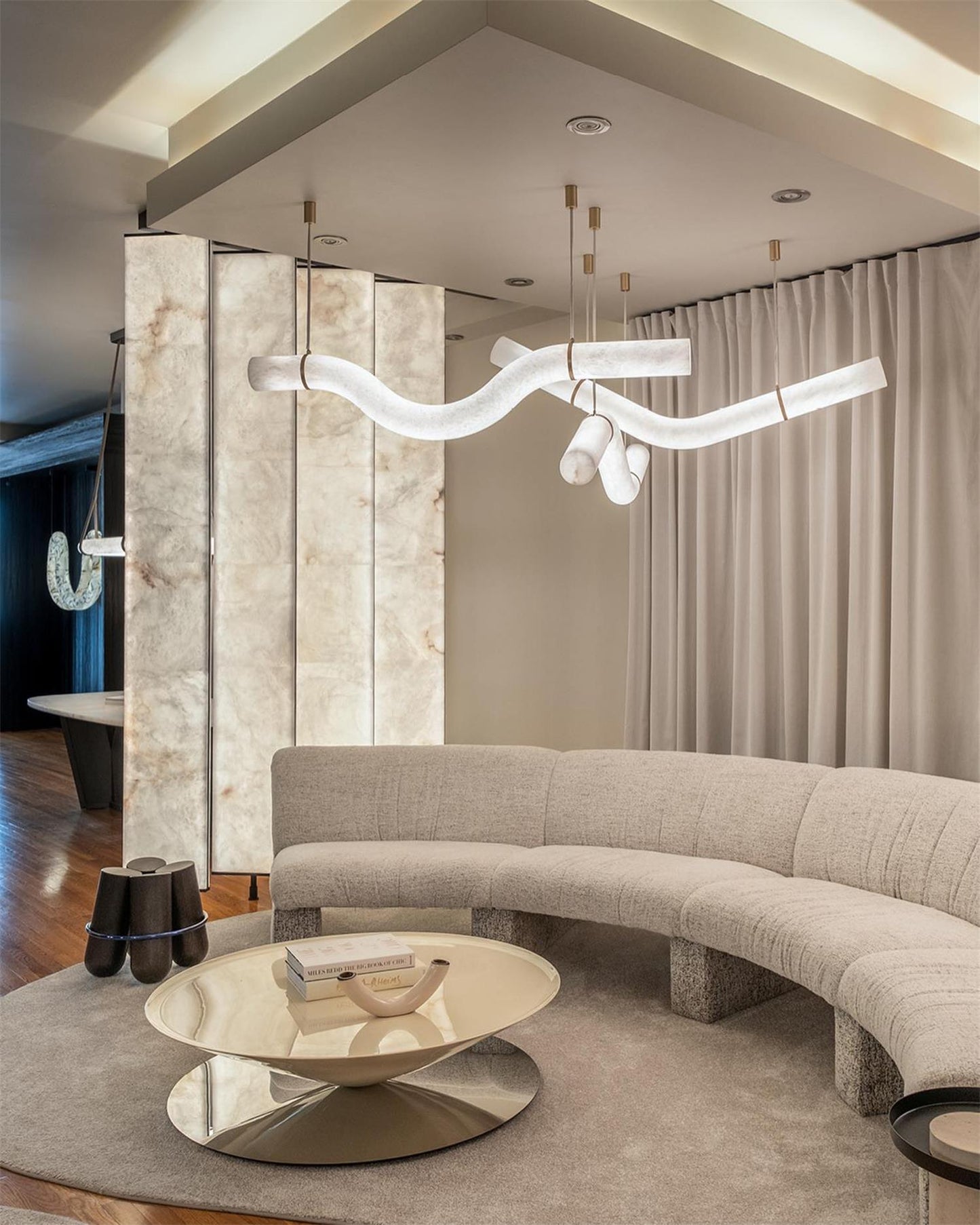 Isabelle Alabaster Chandelier, Sculptural Curved Design with Integrated LEDs