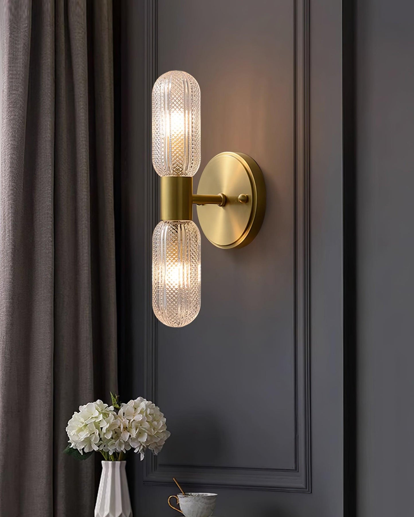 Elara Nordic Brass Wall Lamp with Dual Glass Light Design
