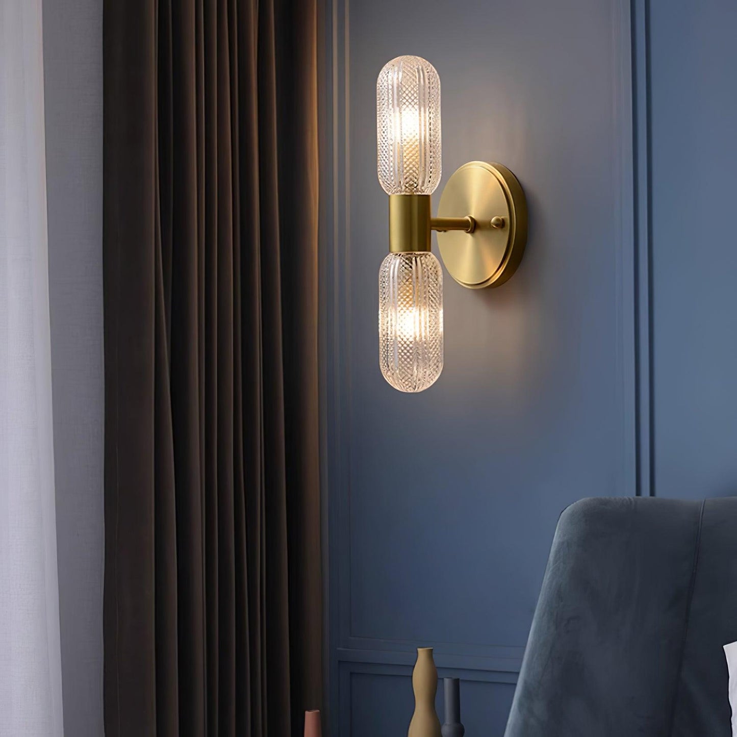Elara Nordic Brass Wall Lamp with Dual Glass Light Design