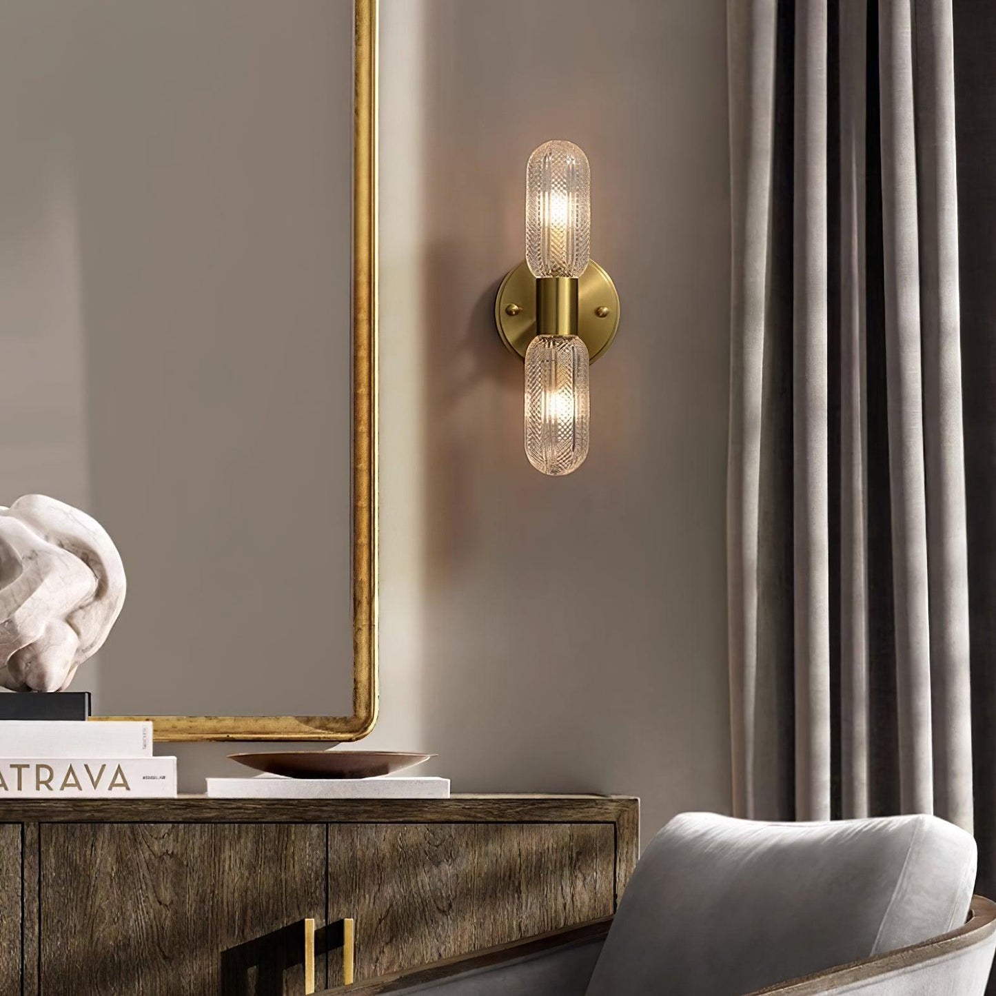 Elara Nordic Brass Wall Lamp with Dual Glass Light Design