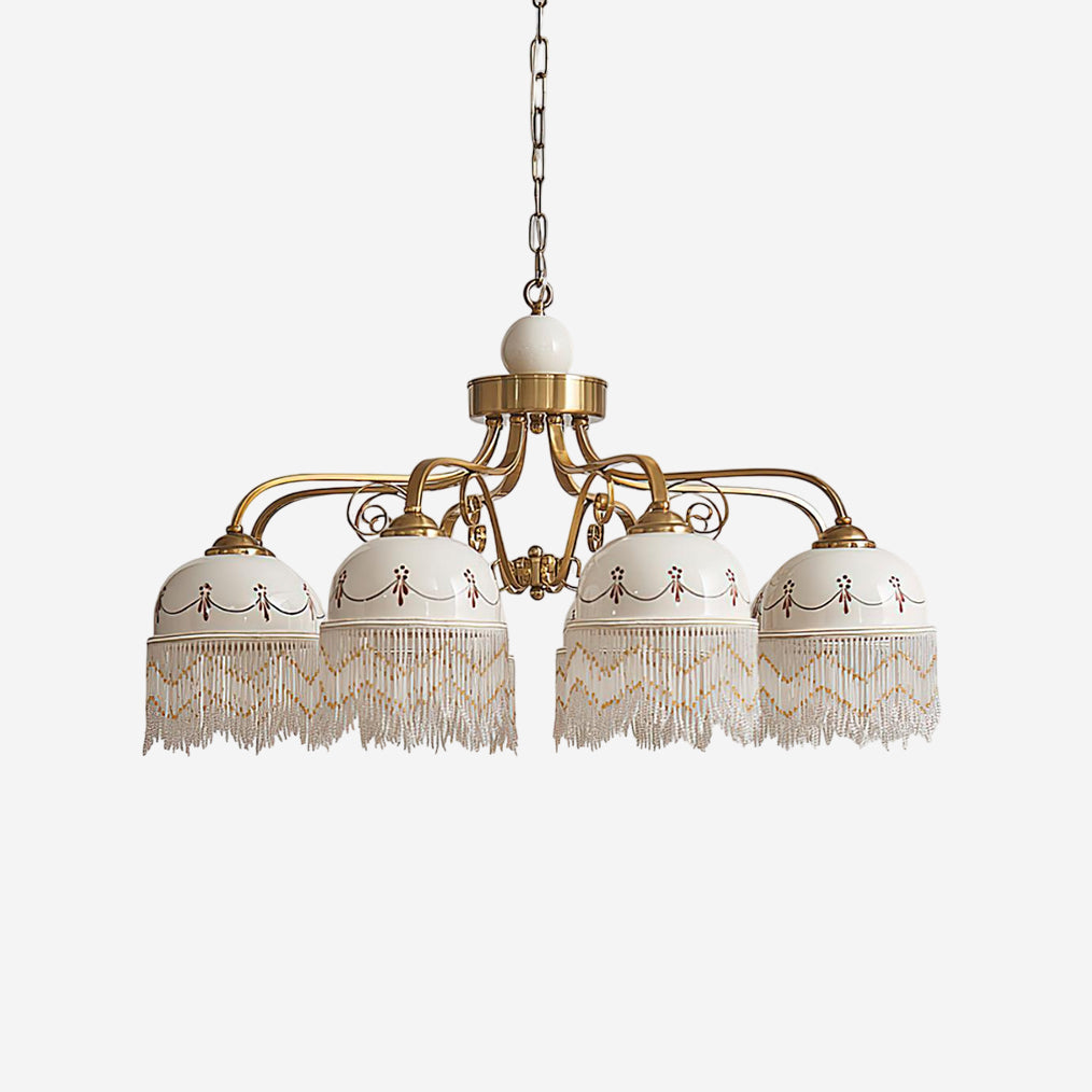 Colette Vintage-Kronleuchter, Glasperlen-Schirme mit Metallrahmen