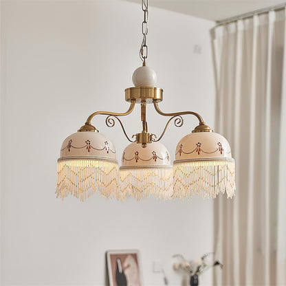 Colette Vintage-Kronleuchter, Glasperlen-Schirme mit Metallrahmen