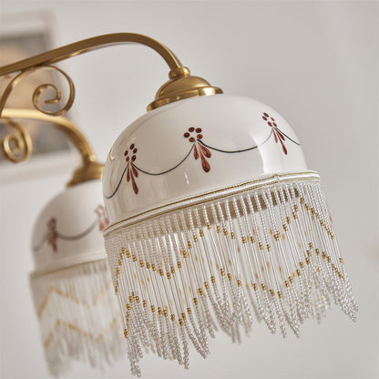 Colette Vintage-Kronleuchter, Glasperlen-Schirme mit Metallrahmen