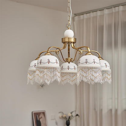 Colette Vintage-Kronleuchter, Glasperlen-Schirme mit Metallrahmen