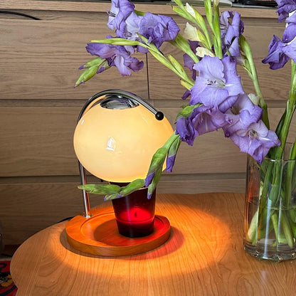 Élise Glaskerzenwärmerlampe mit Holzsockel-Design