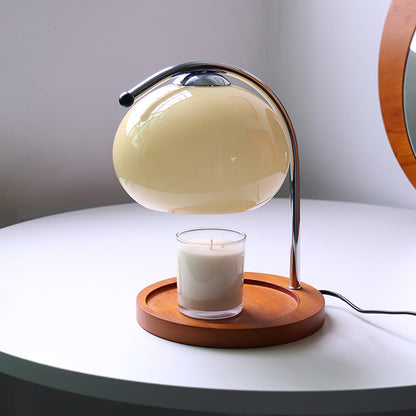 Élise Glaskerzenwärmerlampe mit Holzsockel-Design
