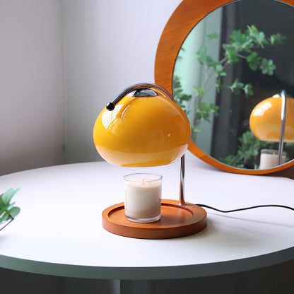 Élise Glaskerzenwärmerlampe mit Holzsockel-Design