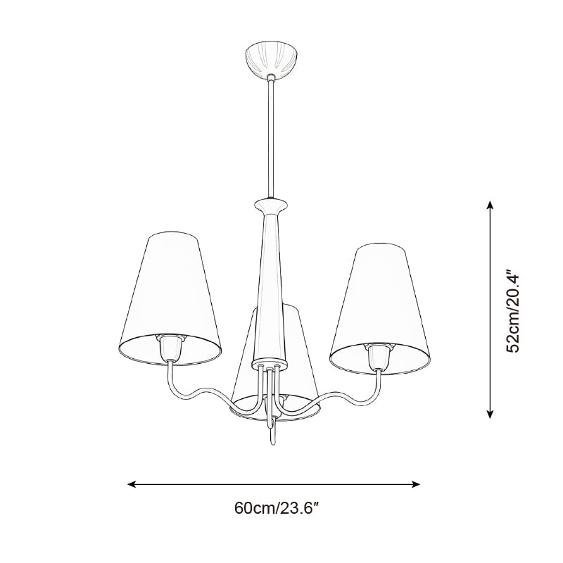Eléonore Chandelier, Metal Frame with Linen Shades and Wood Accent
