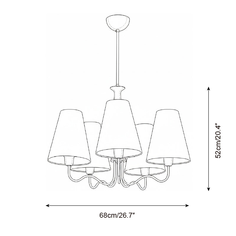 Eléonore Chandelier, Metal Frame with Linen Shades and Wood Accent