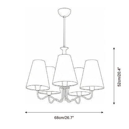 Eléonore Chandelier, Metal Frame with Linen Shades and Wood Accent