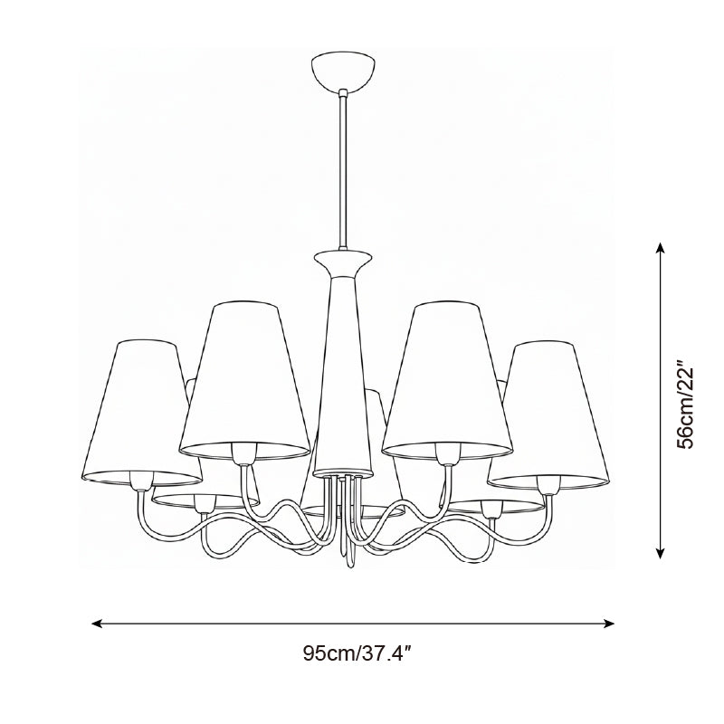 Eléonore Chandelier, Metal Frame with Linen Shades and Wood Accent