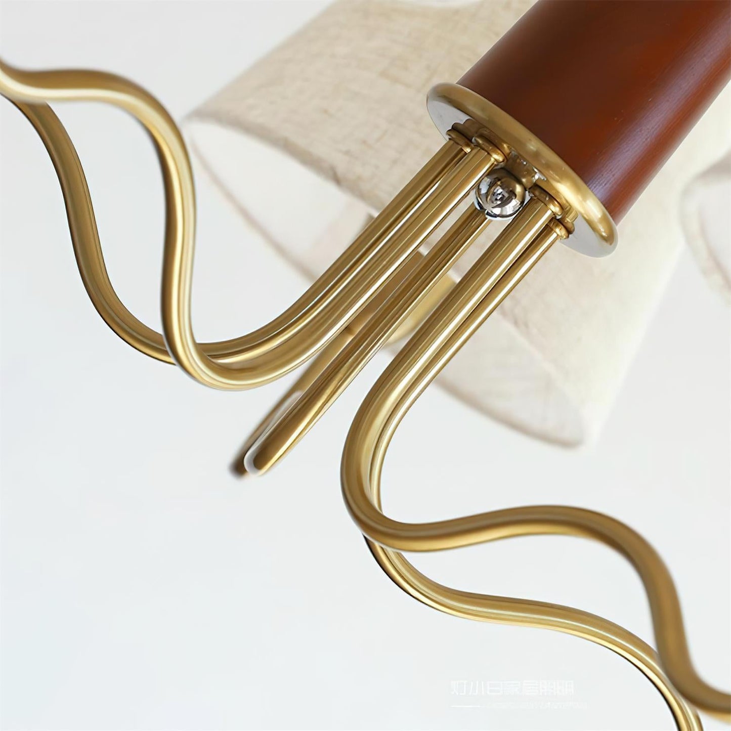 Eléonore Chandelier, Metal Frame with Linen Shades and Wood Accent